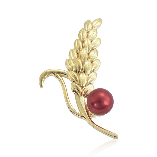 Pozlátený Strieborný Brošňa s Červená sladkovodná perlou