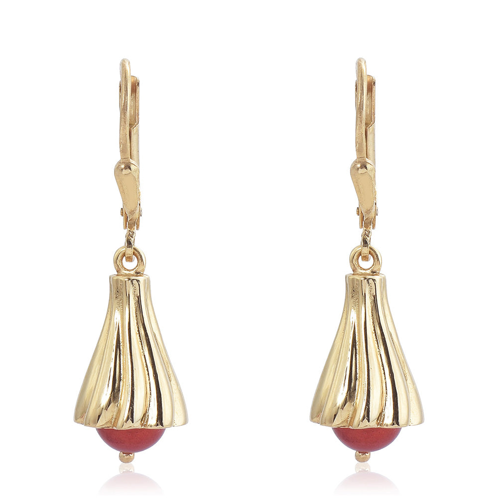 Pozlátené Strieborné Náušnice s Červená sladkovodná perlou