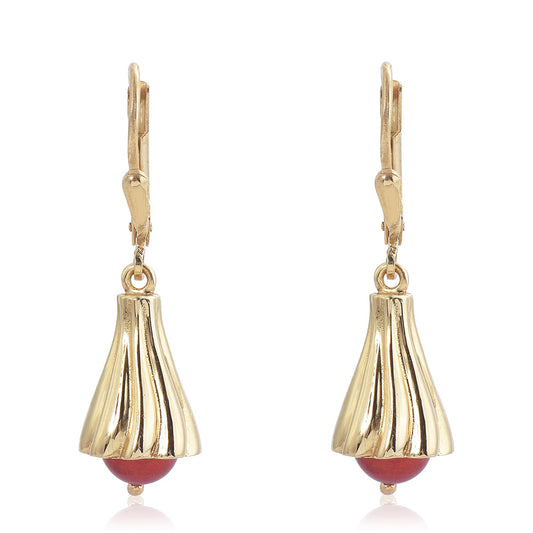 Pozlátené Strieborné Náušnice s Červená sladkovodná perlou