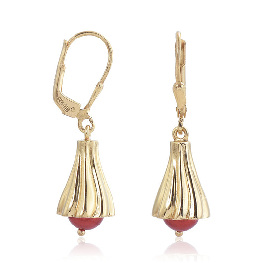 Pozlátené Strieborné Náušnice s Červená sladkovodná perlou