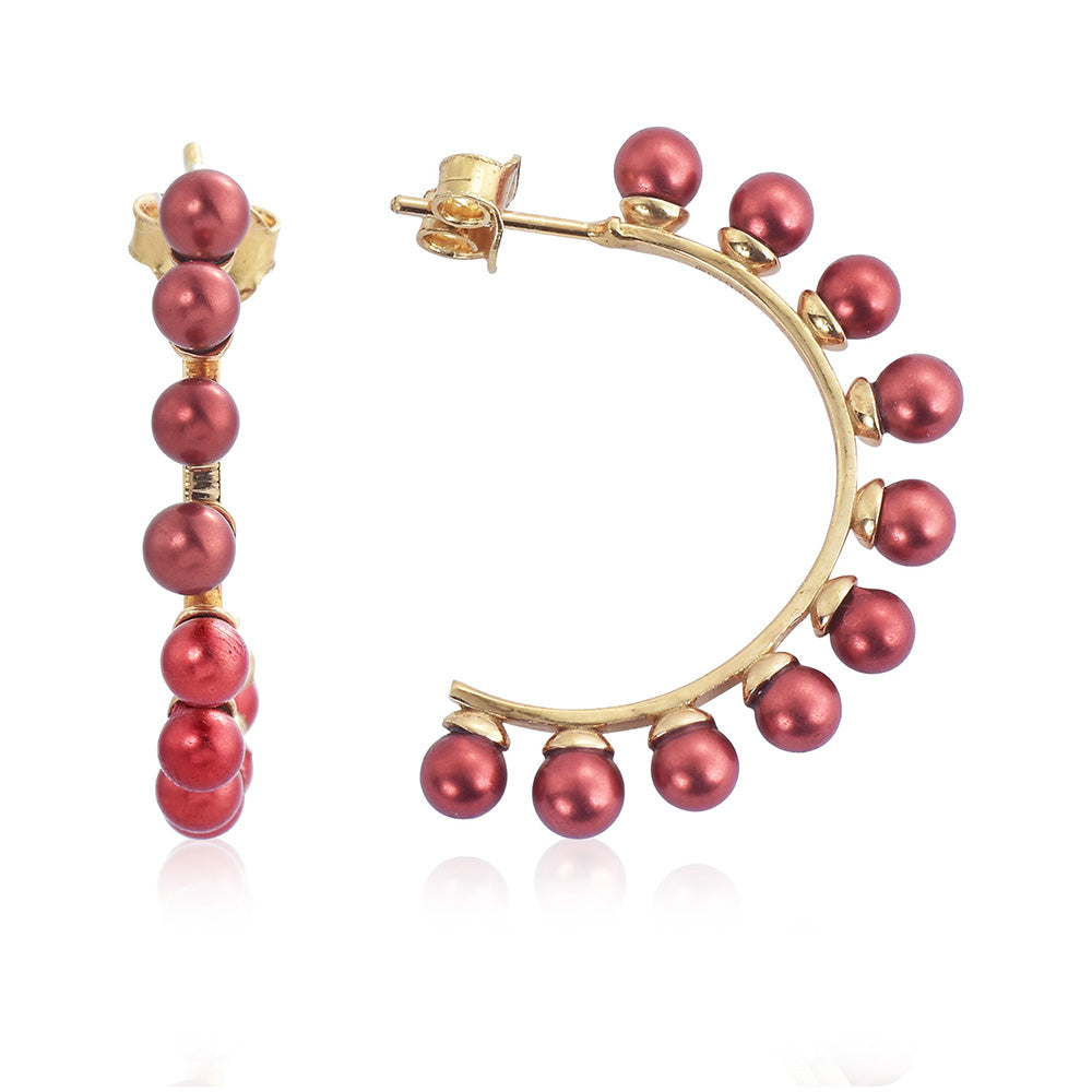 Pozlátené Strieborné Náušnice s Červená sladkovodná perlou