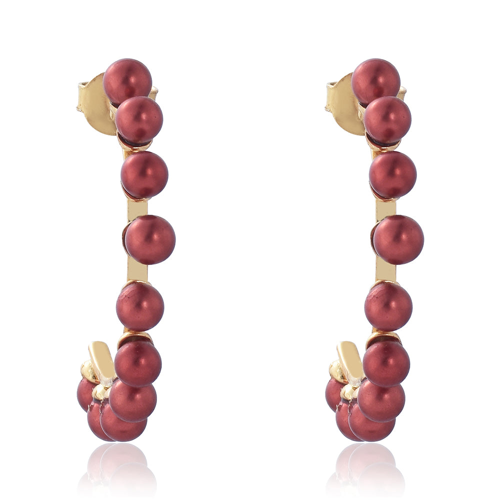 Pozlátené Strieborné Náušnice s Červená sladkovodná perlou 3 