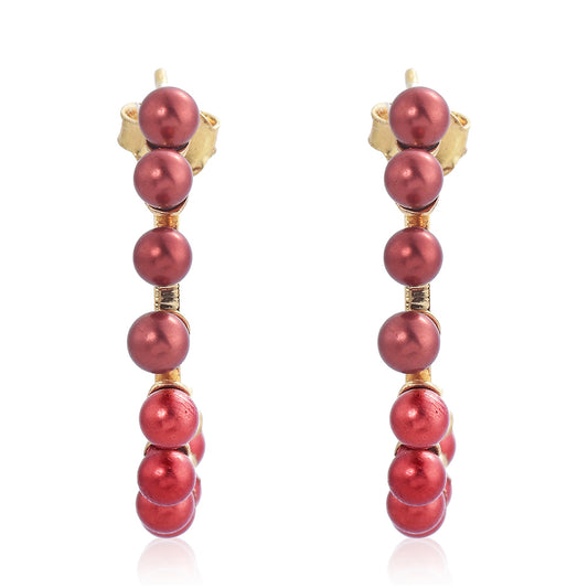 Pozlátené Strieborné Náušnice s Červená sladkovodná perlou