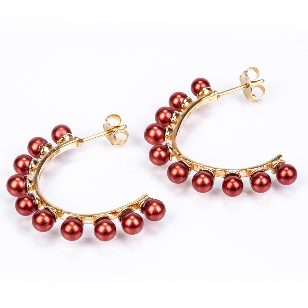 Pozlátené Strieborné Náušnice s Červená sladkovodná perlou