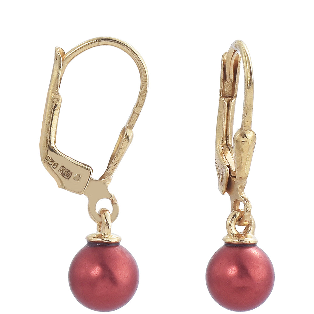 Pozlátené Strieborné Náušnice s Červená sladkovodná perlou 1 