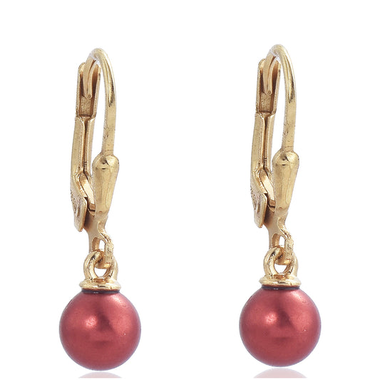 Pozlátené Strieborné Náušnice s Červená sladkovodná perlou