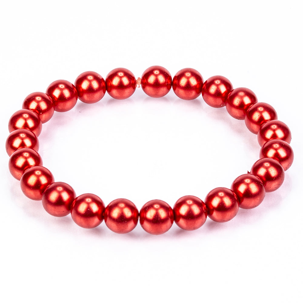 Pozlátené Strieborné Sada s Červená sladkovodná perlou ( Náhrdelník+Náušnice+Náramok )