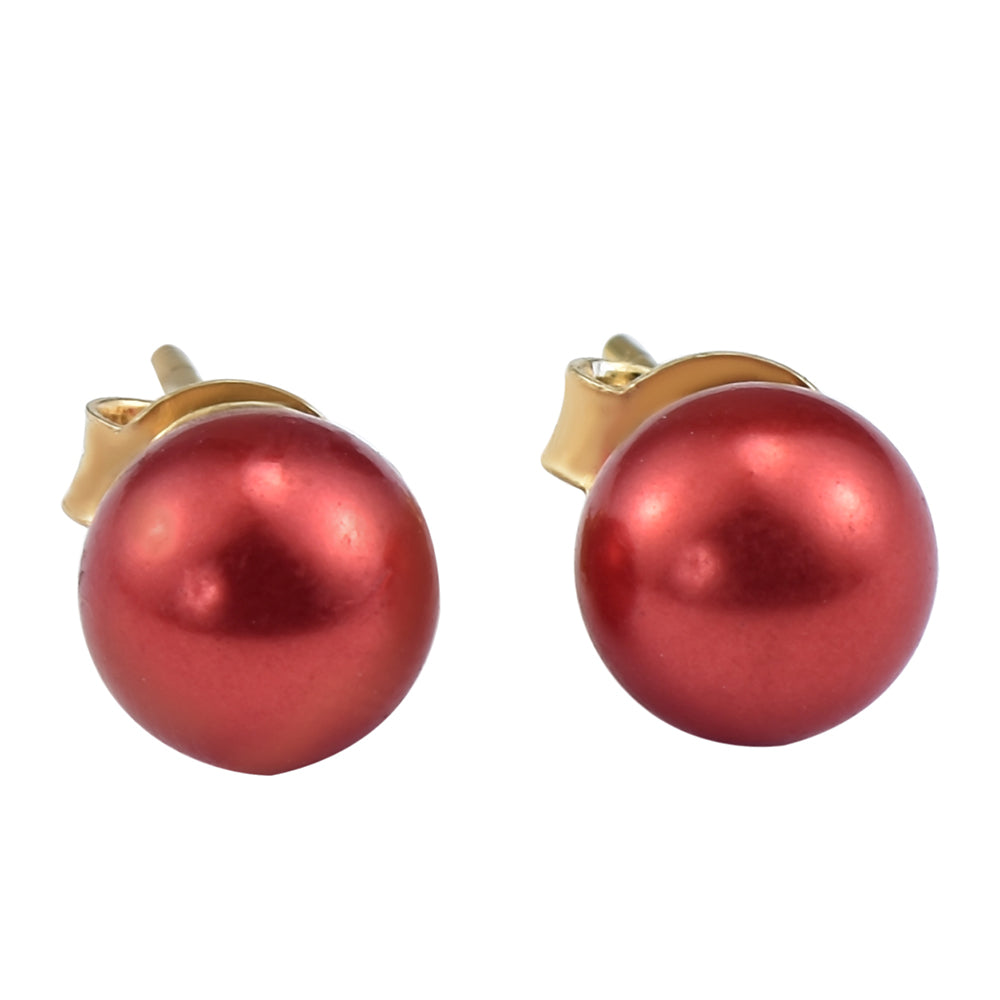 Pozlátené Strieborné Sada s Červená sladkovodná perlou ( Náhrdelník+Náušnice+Náramok ) 4 