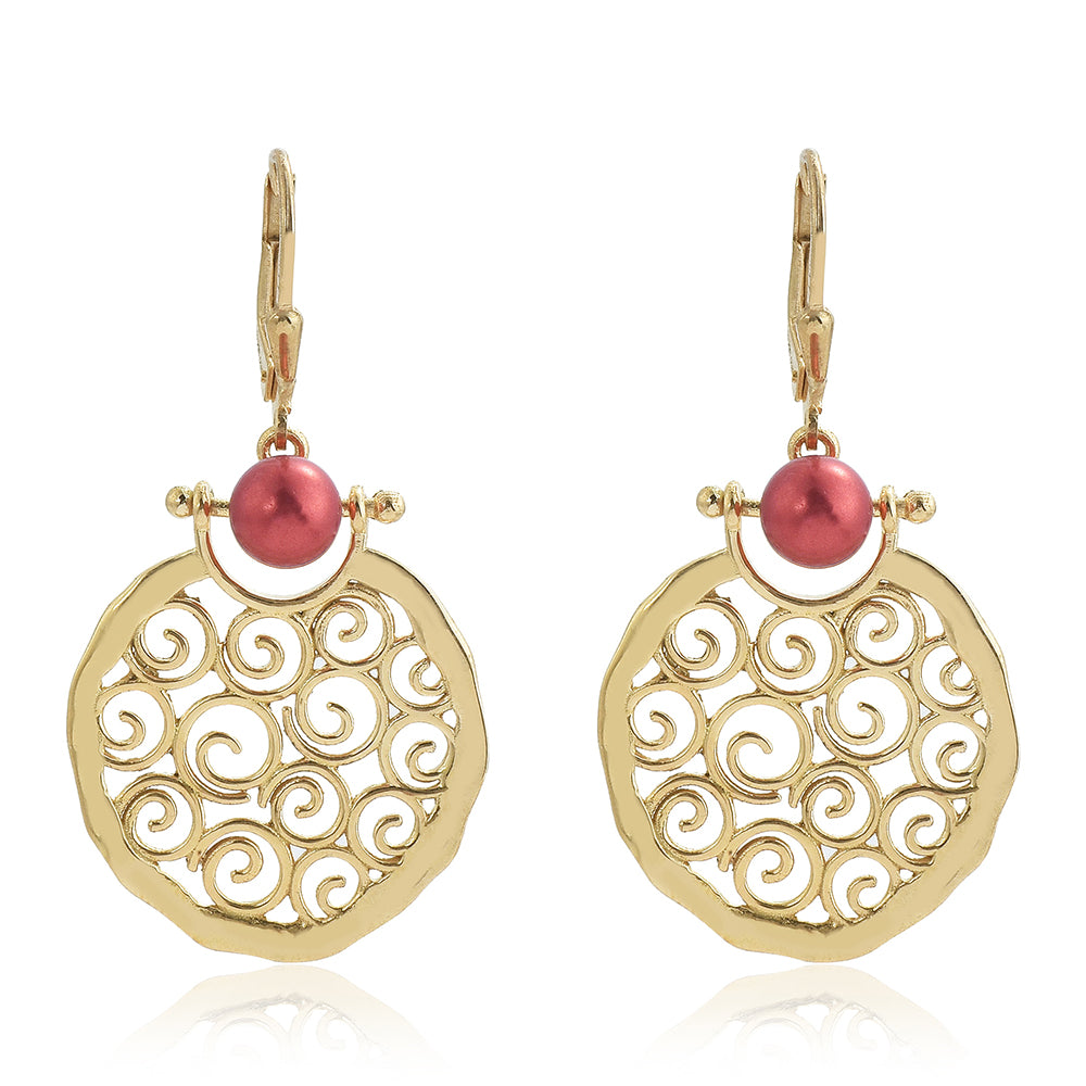 Pozlátené Strieborné Náušnice s Červená sladkovodná perlou