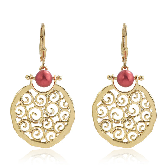 Pozlátené Strieborné Náušnice s Červená sladkovodná perlou