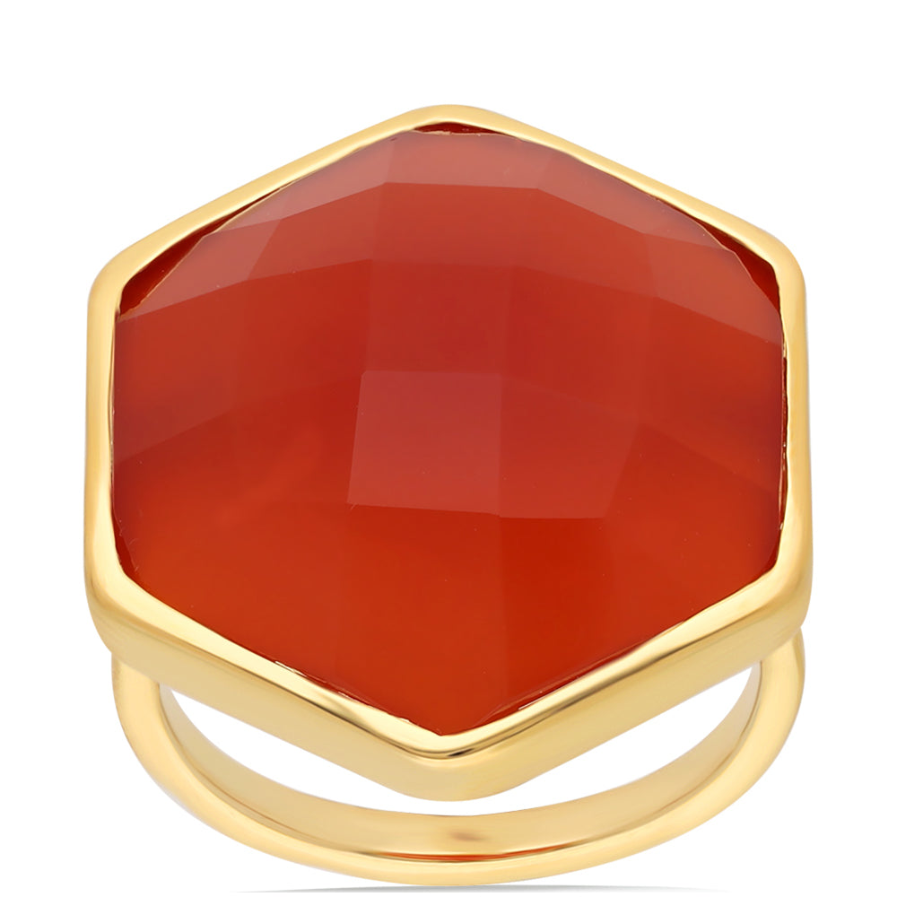 Pozlátený Strieborný Prsteň s Červeným Ónyxom 1 