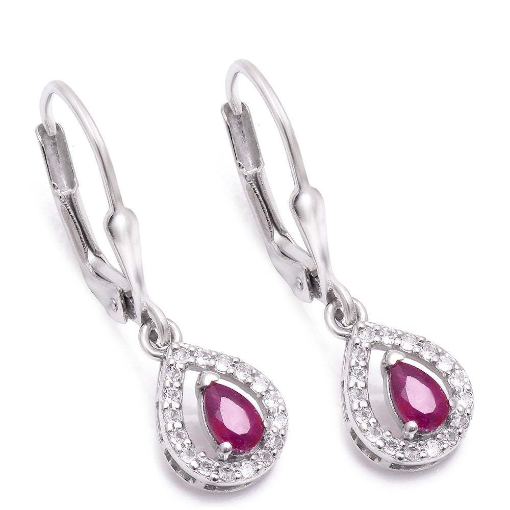 Strieborné Náušnice s Madagaskarským Rubínom a Bielym Topásom 2 