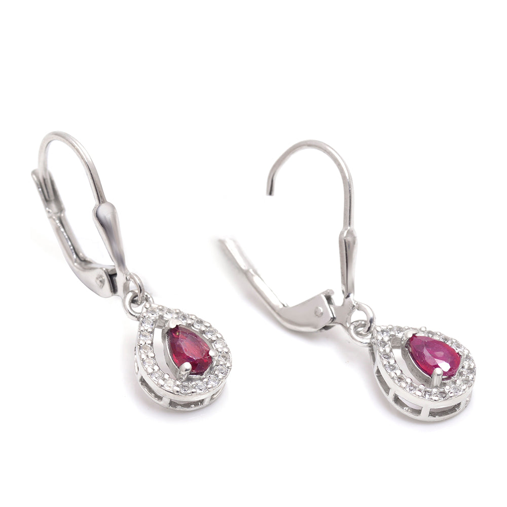 Strieborné Náušnice s Madagaskarským Rubínom a Bielym Topásom 3 