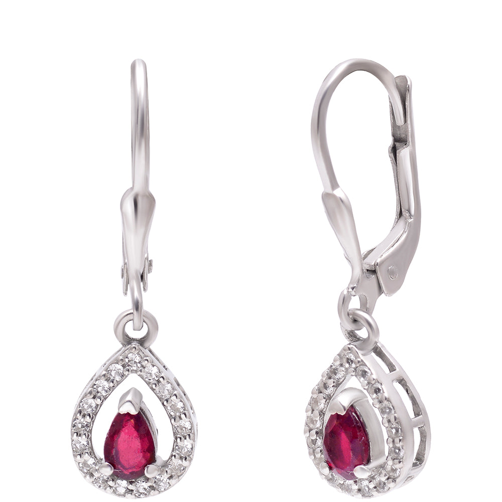Strieborné Náušnice s Madagaskarským Rubínom a Bielym Topásom