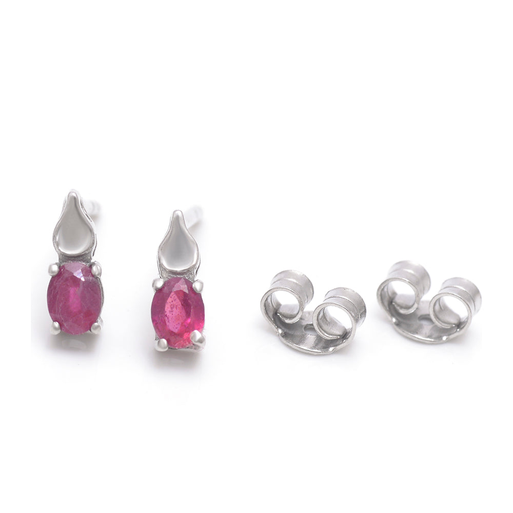 Strieborné Náušnice s Madagaskarským Rubínom