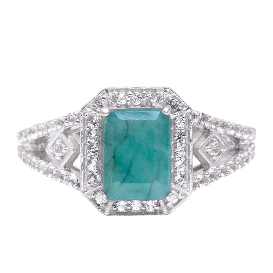 Strieborný Prsteň s Brazílskym Smaragdom a Bielym Topásom