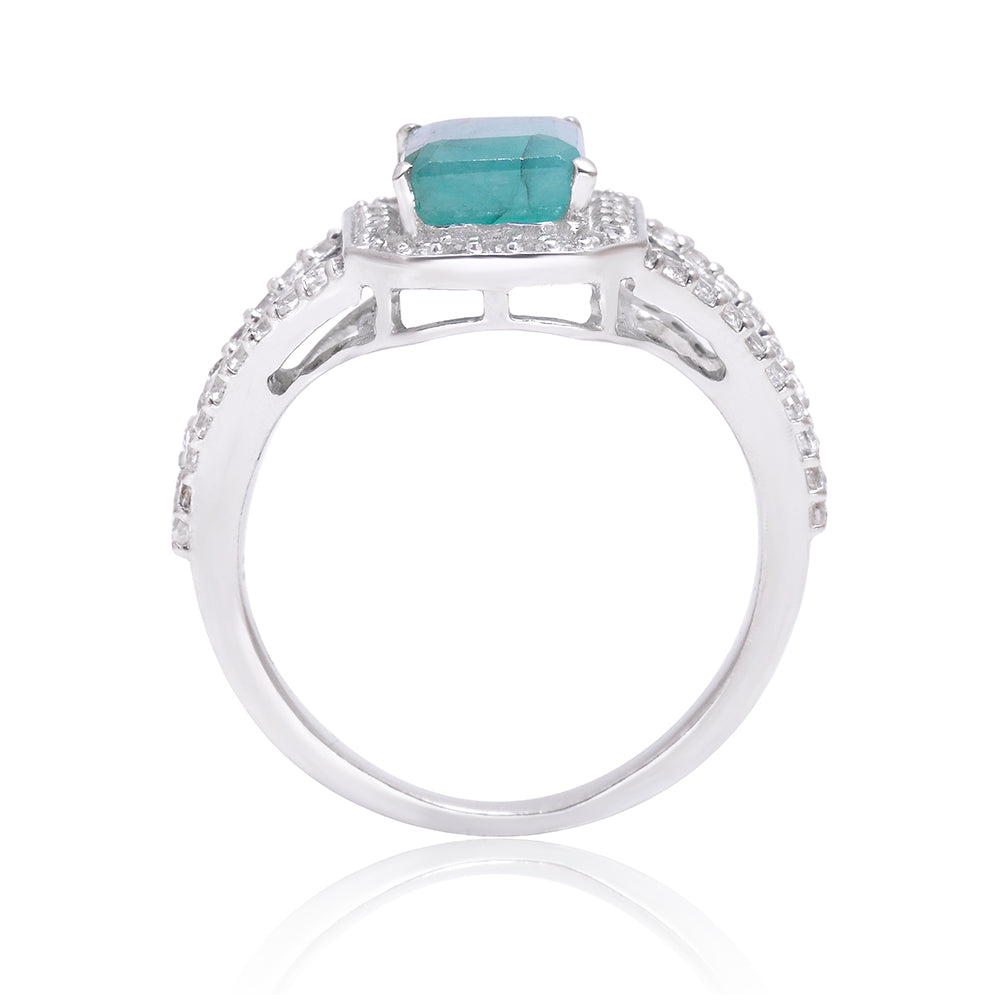 Strieborný Prsteň s Brazílskym Smaragdom a Bielym Topásom 2 