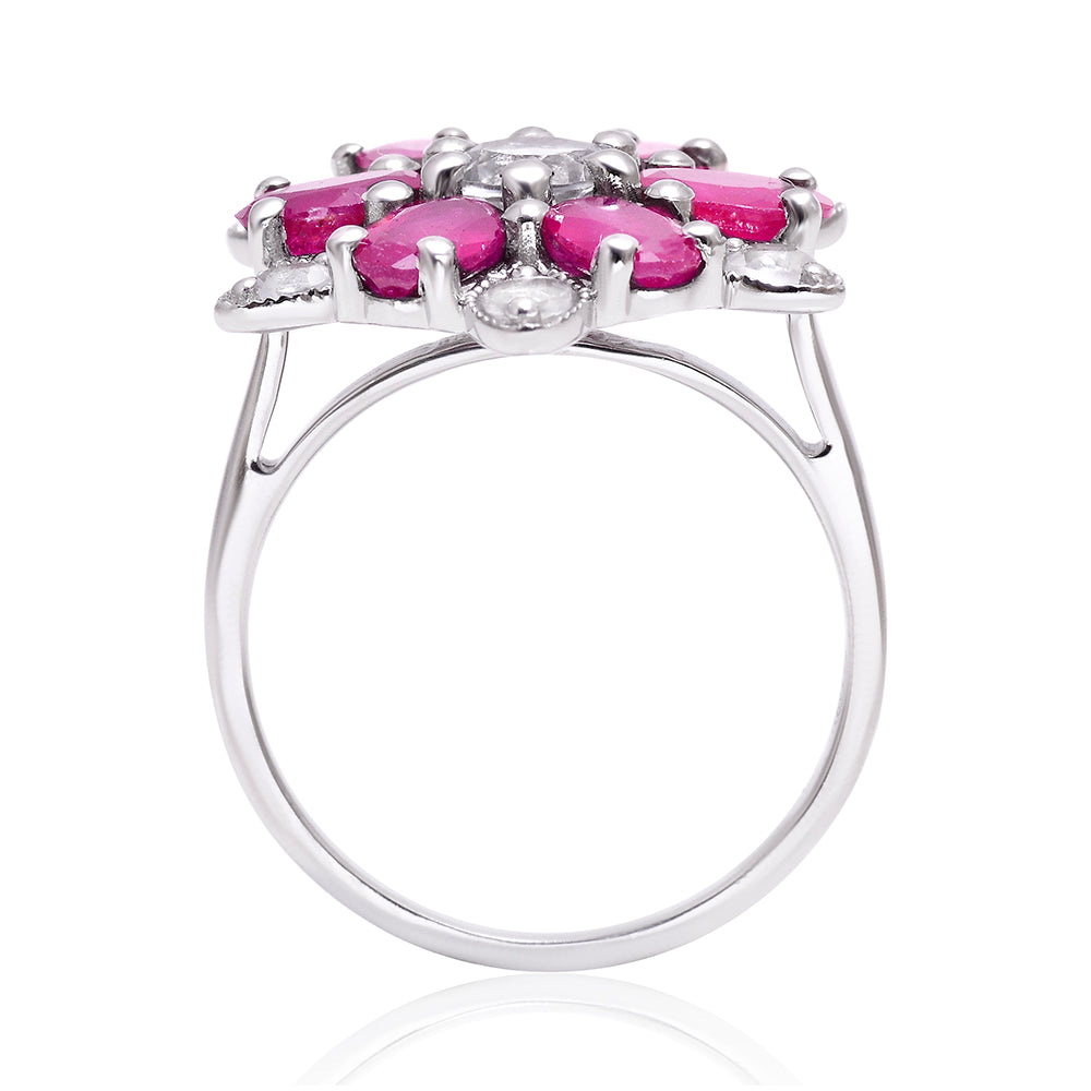 Strieborný Prsteň s Madagaskarským Rubínom a Bielym Topásom 4 