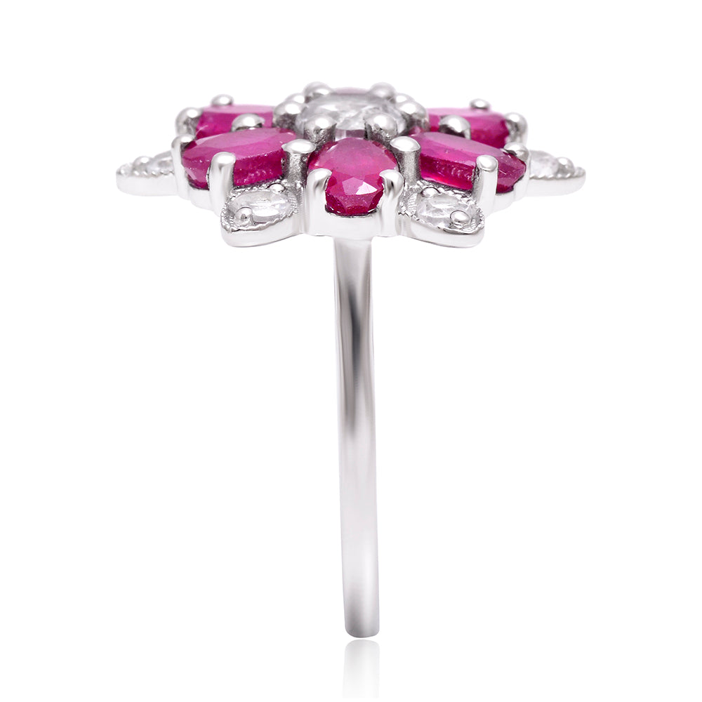 Strieborný Prsteň s Madagaskarským Rubínom a Bielym Topásom 3 