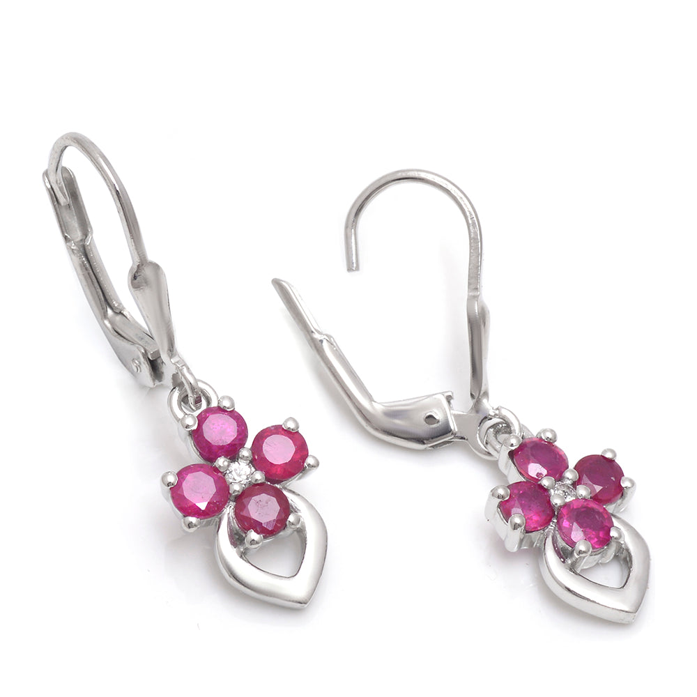 Strieborné Náušnice s Madagaskarským Rubínom a Bielym Topásom 3 