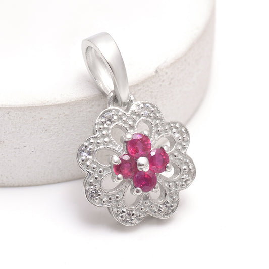 Strieborný Prívesok s Madagaskarským Rubínom a Bielym Topásom