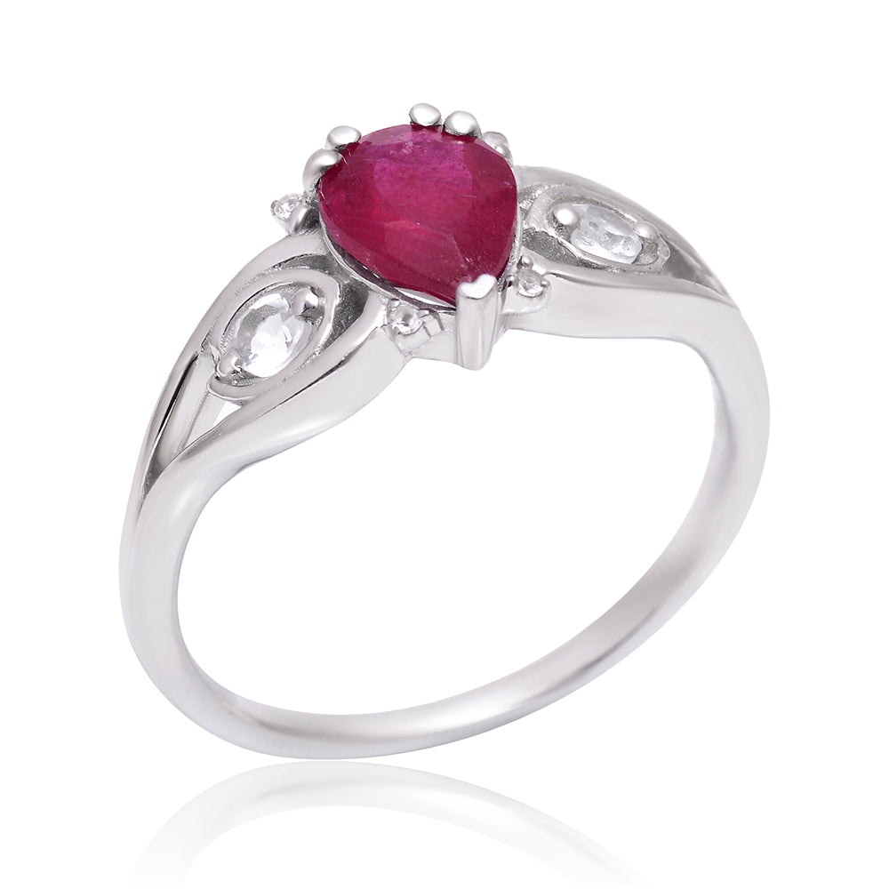 Strieborný Prsteň s Madagaskarským Rubínom a Bielym Topásom 4 