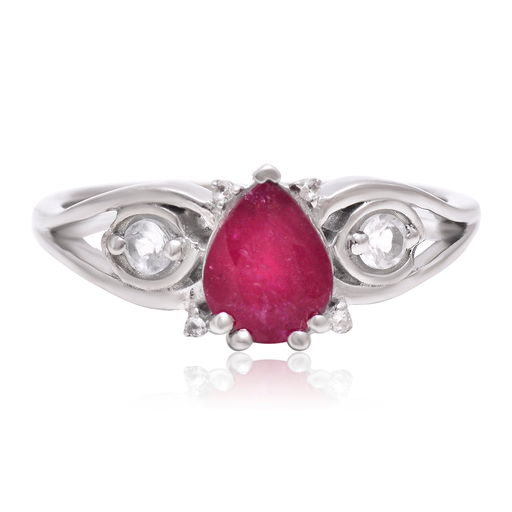 Strieborný Prsteň s Madagaskarským Rubínom a Bielym Topásom