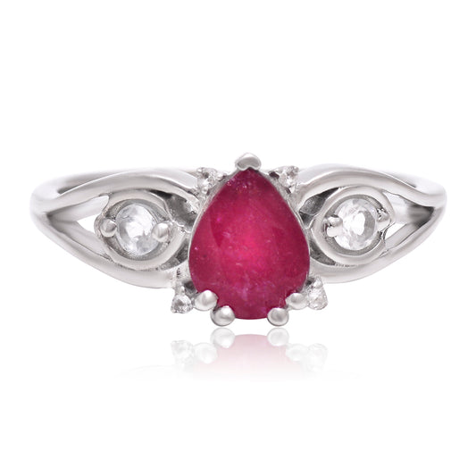 Strieborný Prsteň s Madagaskarským Rubínom a Bielym Topásom