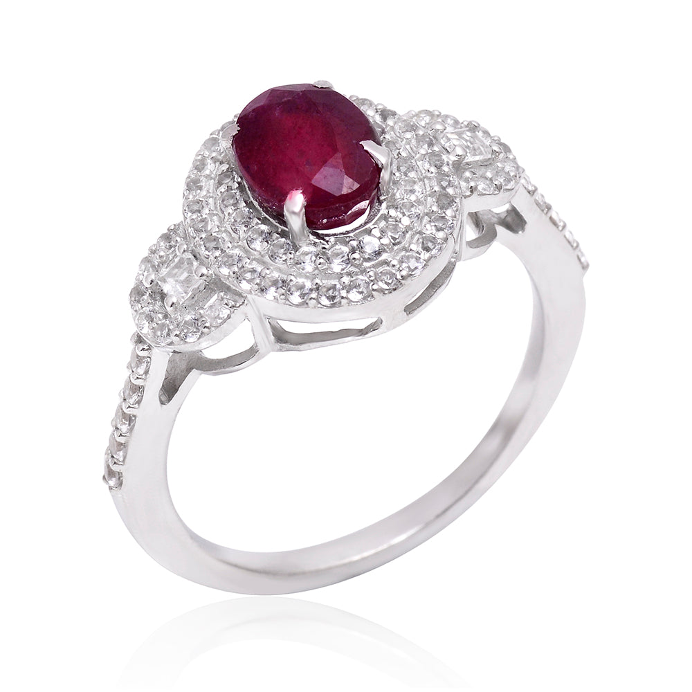 Strieborný Prsteň s Madagaskarským Rubínom a Bielym Topásom