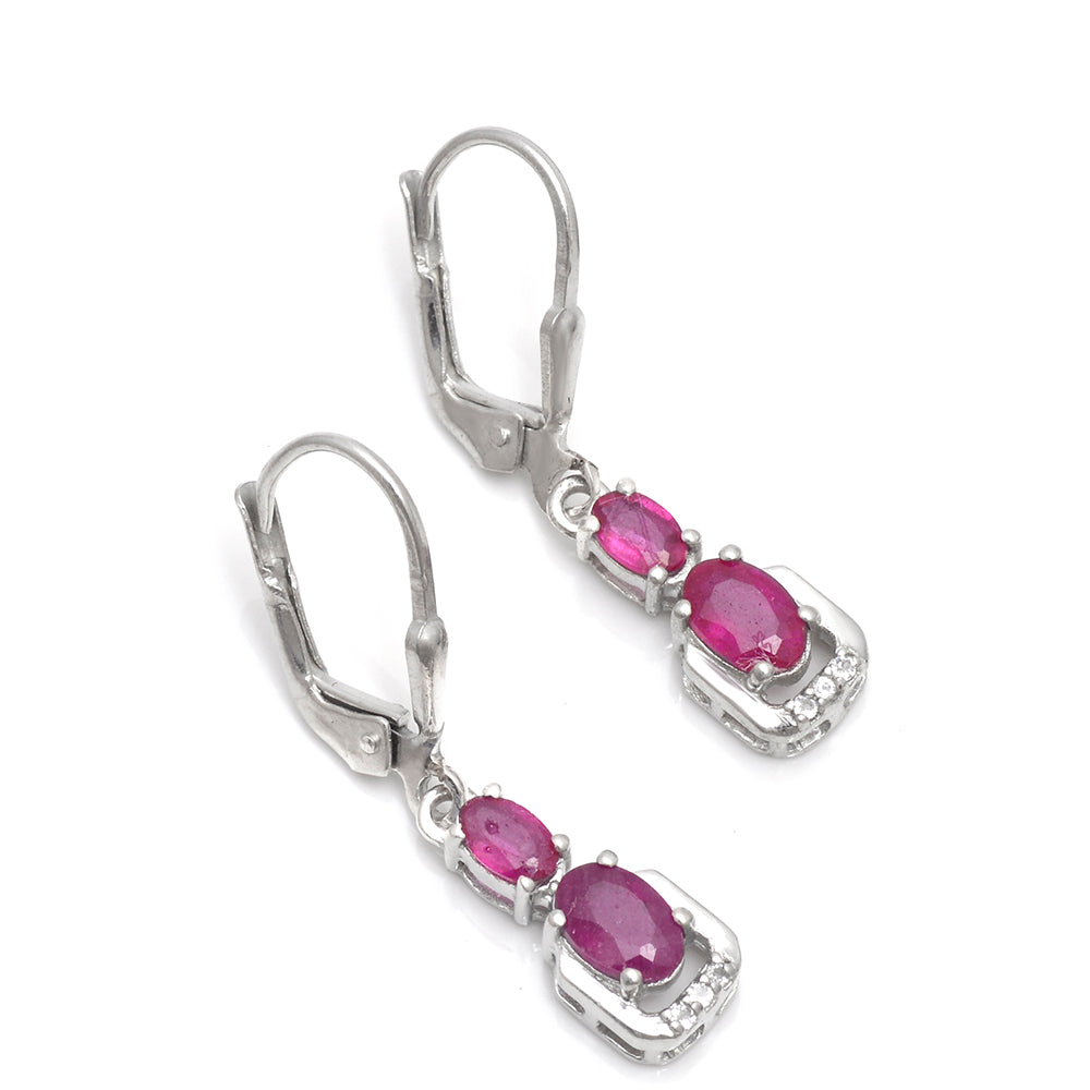 Strieborné Náušnice s Madagaskarským Rubínom a Bielym Topásom 4 