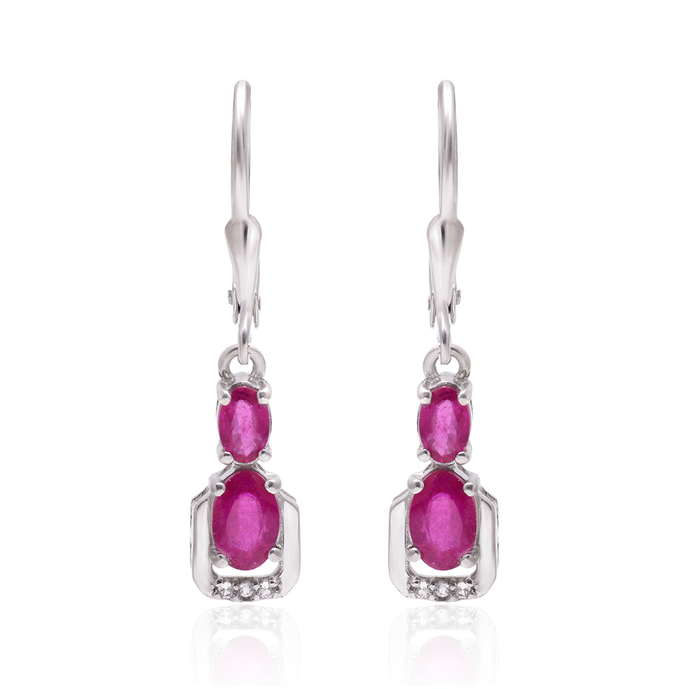 Strieborné Náušnice s Madagaskarským Rubínom a Bielym Topásom