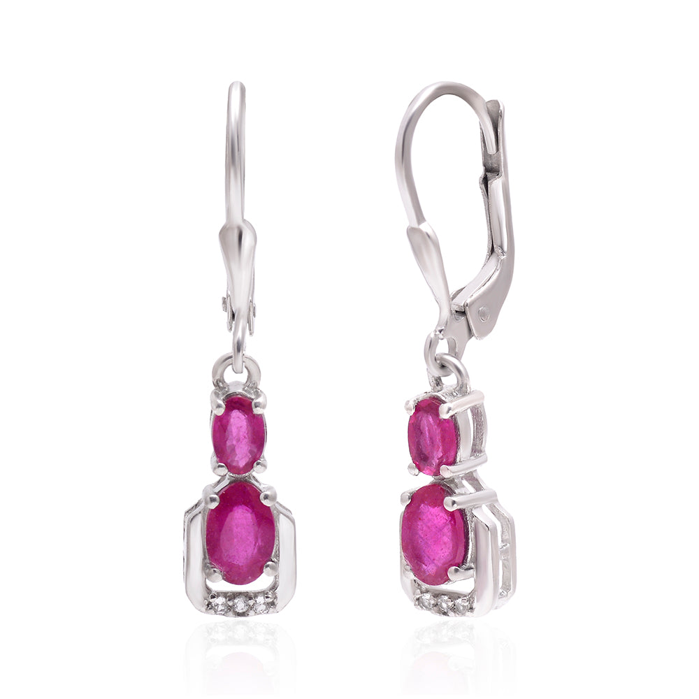 Strieborné Náušnice s Madagaskarským Rubínom a Bielym Topásom 1 