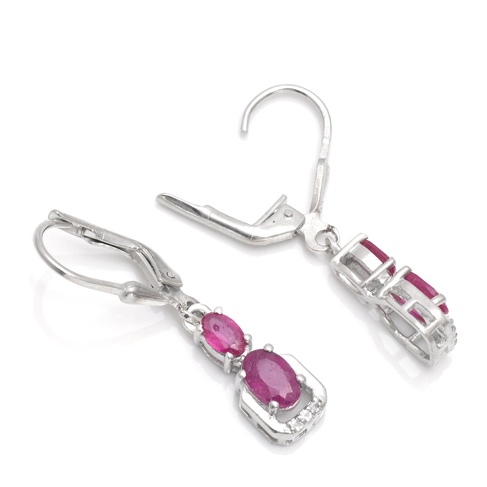 Strieborné Náušnice s Madagaskarským Rubínom a Bielym Topásom 3 