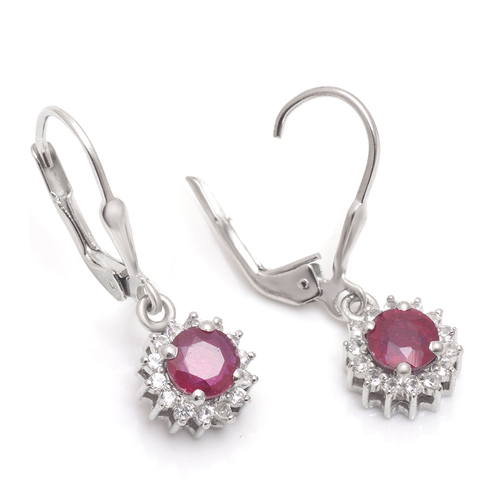 Strieborné Náušnice s Madagaskarským Rubínom a Bielym Topásom 2 