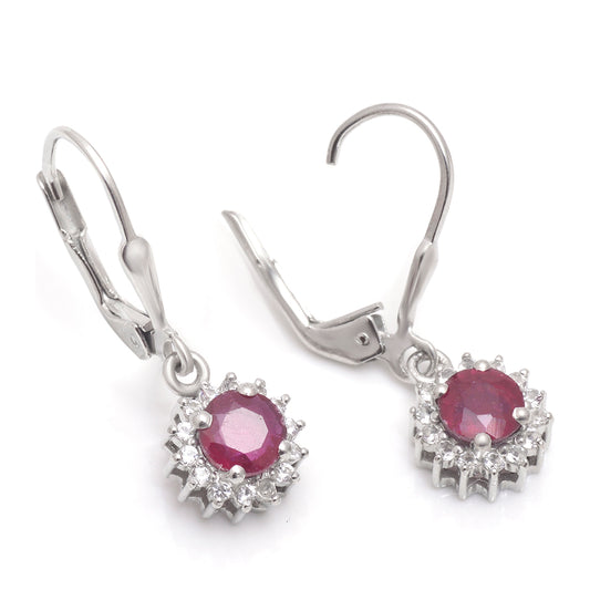 Strieborné Náušnice s Madagaskarským Rubínom a Bielym Topásom