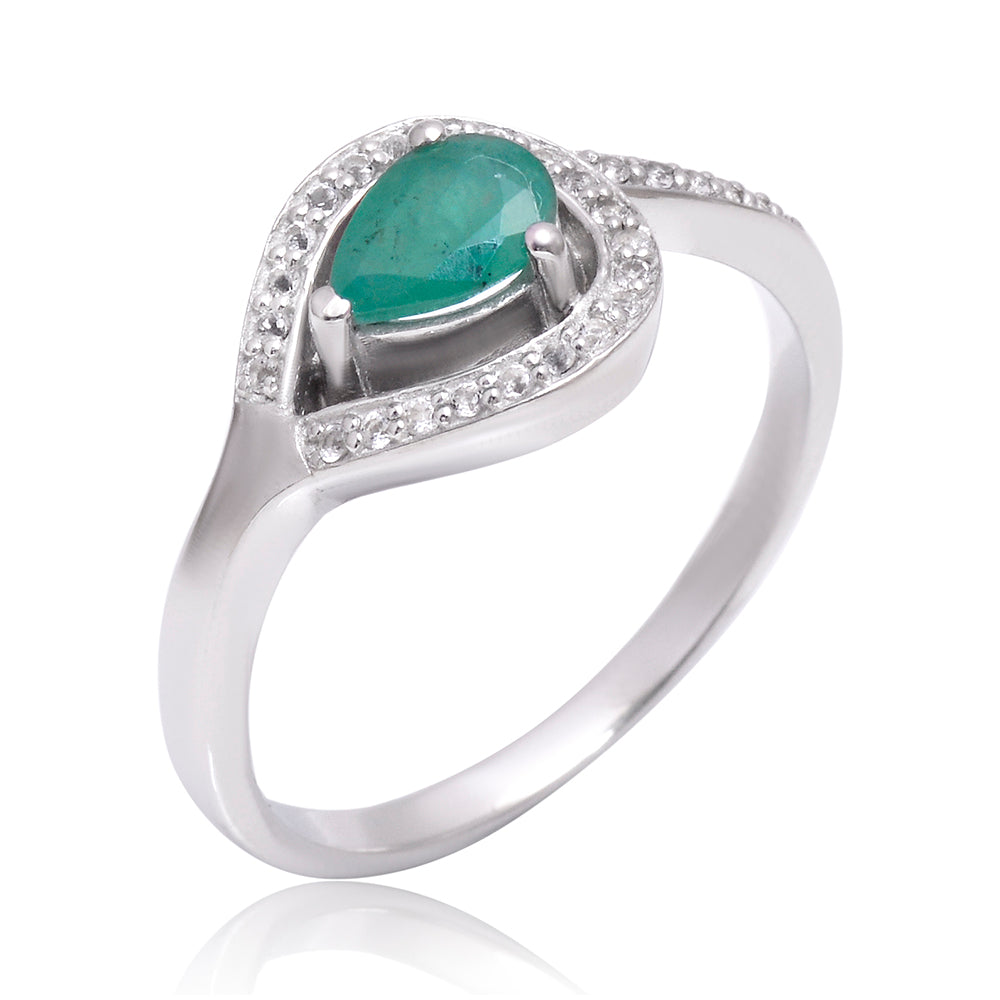 Strieborný Prsteň s Brazílskym Smaragdom a Bielym Topásom