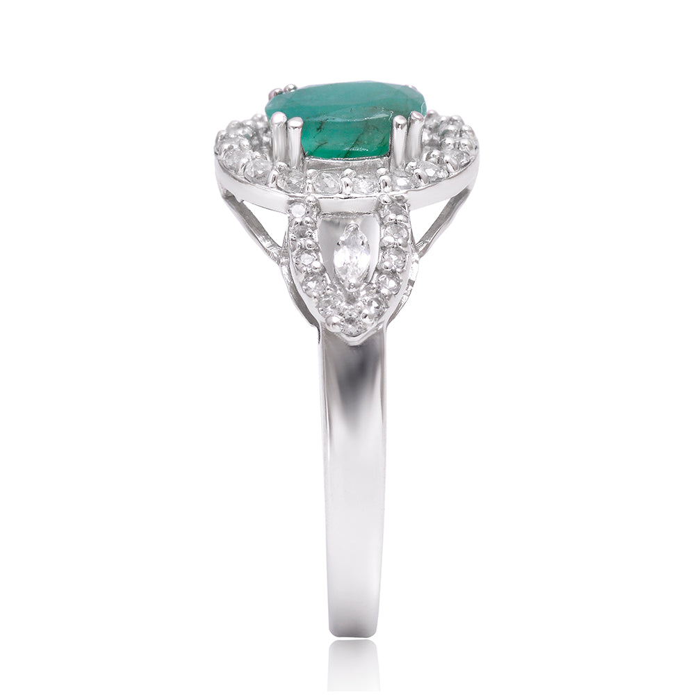 Strieborný Prsteň s Brazílskym Smaragdom a Bielym Topásom