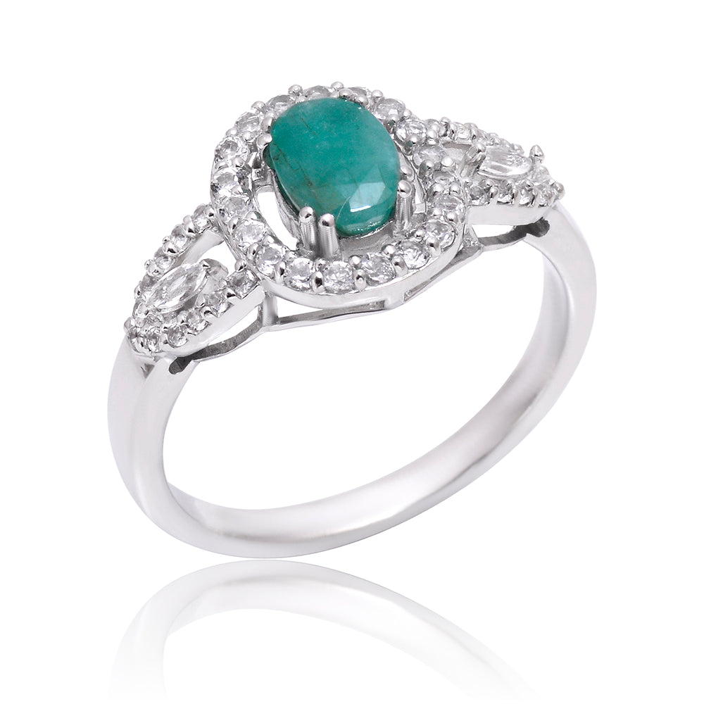 Strieborný Prsteň s Brazílskym Smaragdom a Bielym Topásom 4 