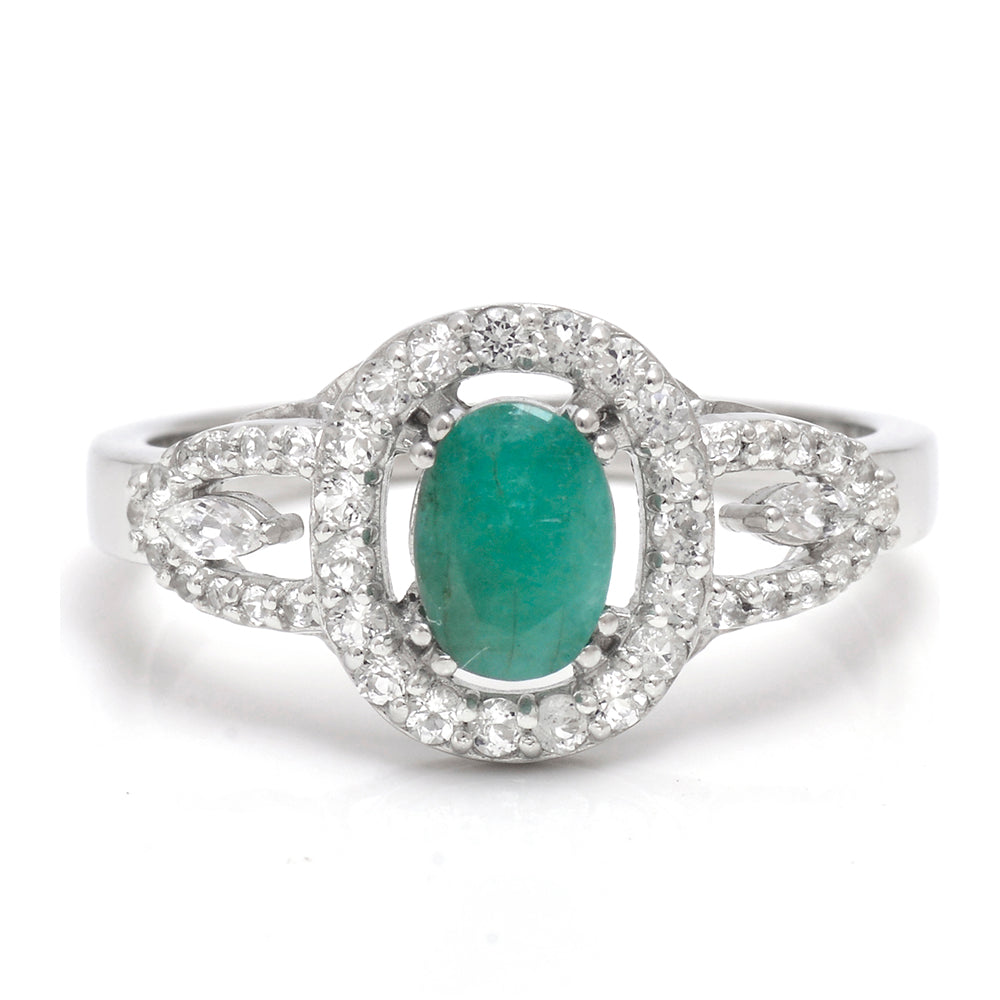 Strieborný Prsteň s Brazílskym Smaragdom a Bielym Topásom 1 