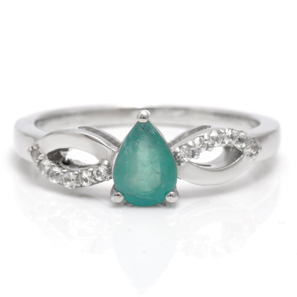 Strieborný Prsteň s Brazílskym Smaragdom a Bielym Topásom 5 