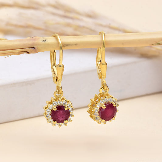 Pozlátené Strieborné Náušnice s Madagaskarským Rubínom a Bielym Topásom