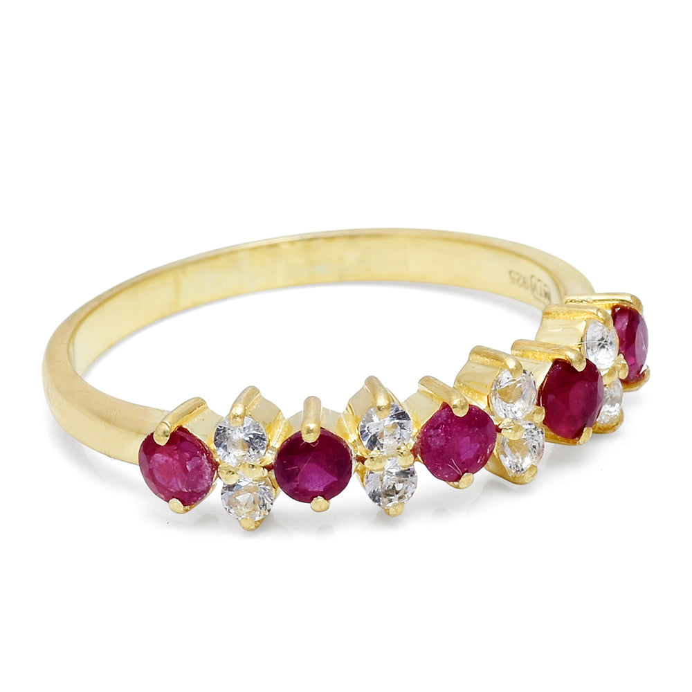 Pozlátený Strieborný Prsteň s Madagaskarským Rubínom a Bielym Topásom 4 