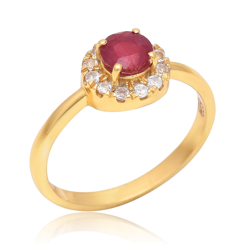 Pozlátený Strieborný Prsteň s Madagaskarským Rubínom a Bielym Topásom