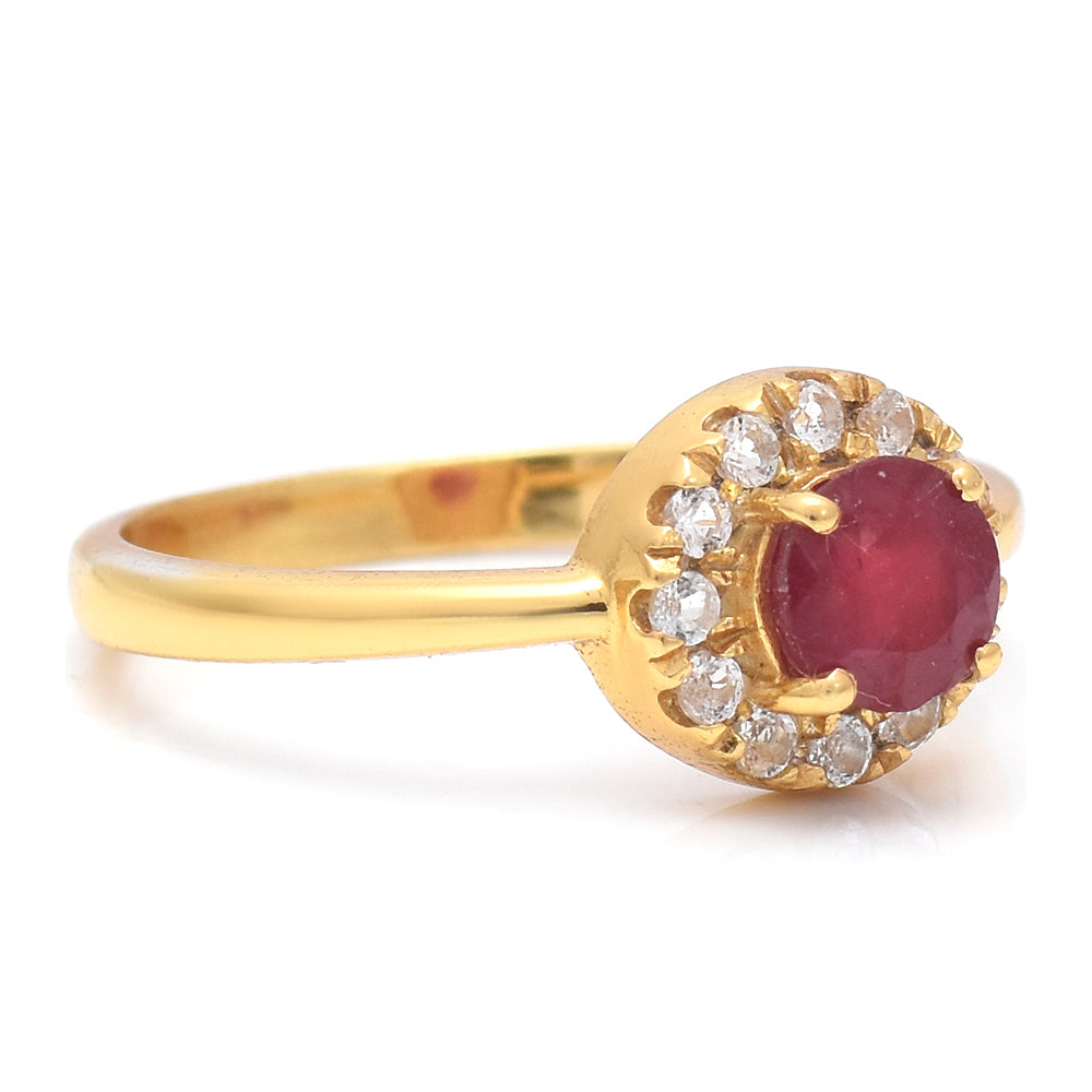 Pozlátený Strieborný Prsteň s Madagaskarským Rubínom a Bielym Topásom 3 