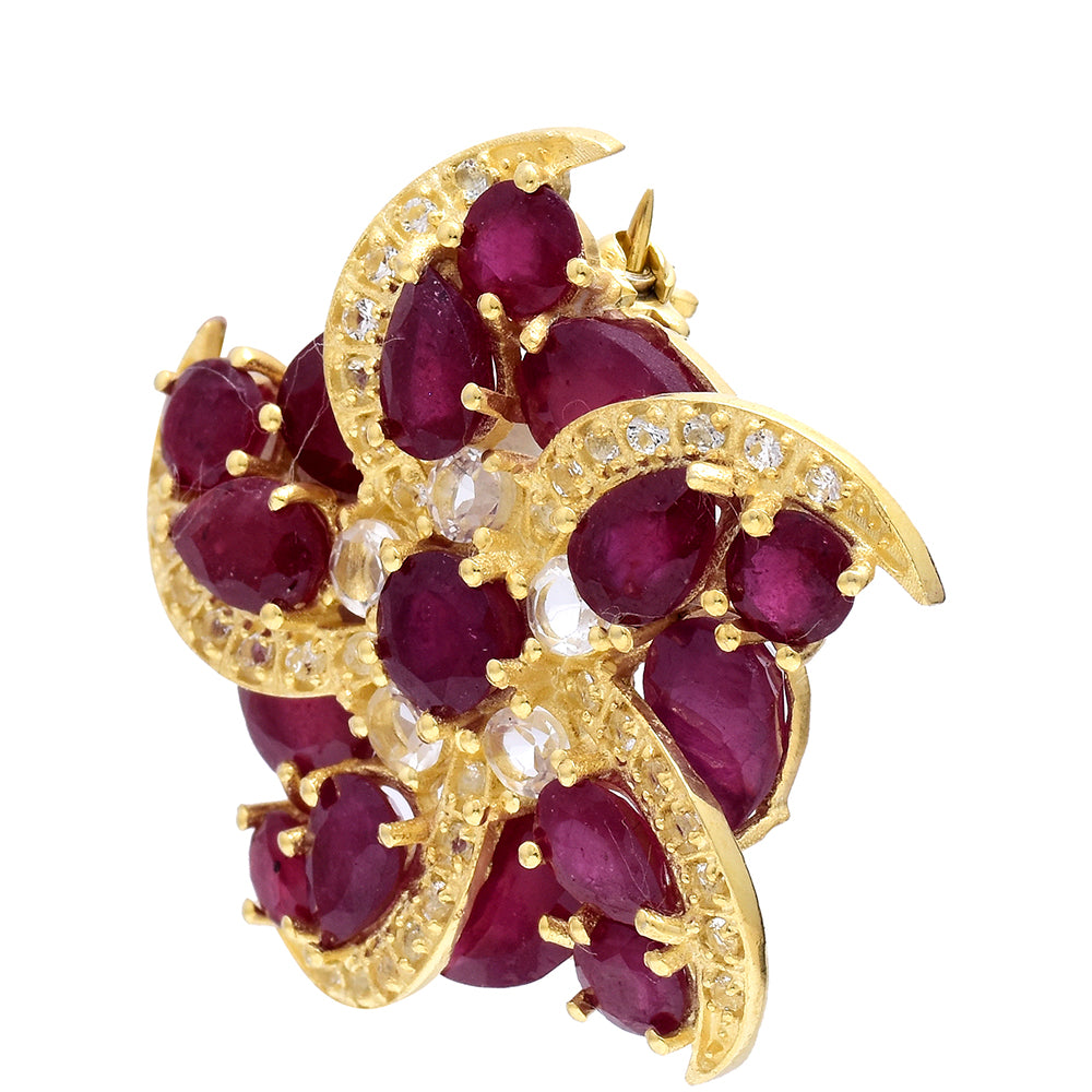 Pozlátený Strieborný Brošňa s Madagaskarským Rubínom a Bielym Topásom 2 