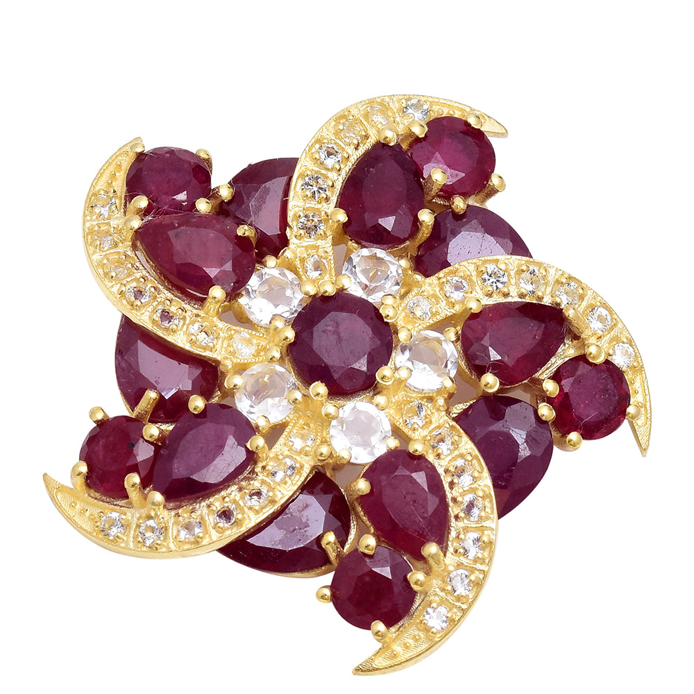 Pozlátený Strieborný Brošňa s Madagaskarským Rubínom a Bielym Topásom 3 