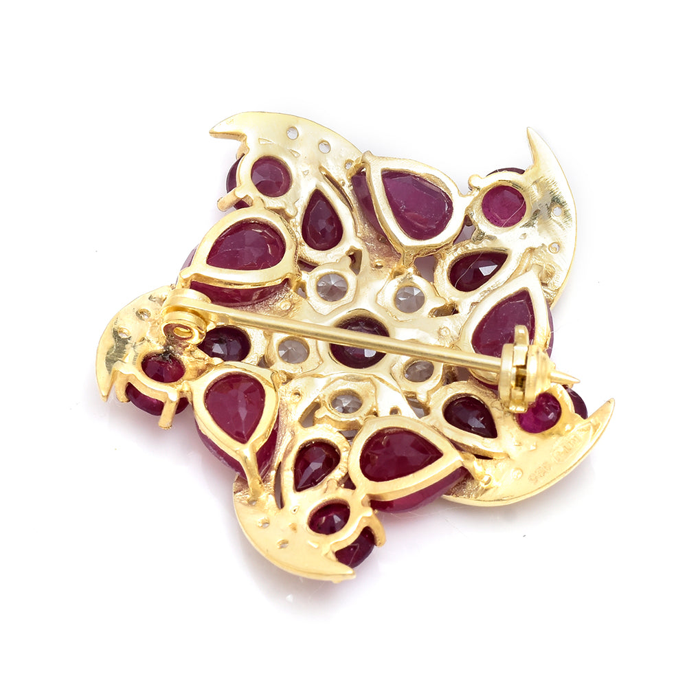 Pozlátený Strieborný Brošňa s Madagaskarským Rubínom a Bielym Topásom 4 