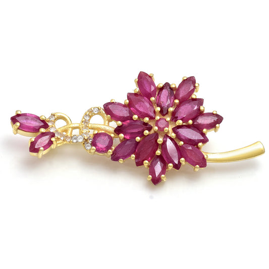 Pozlátený Strieborný Brošňa s Madagaskarským Rubínom a Bielym Topásom