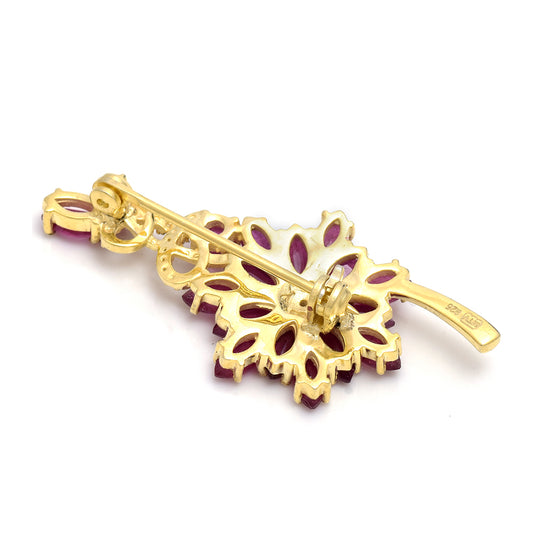 Pozlátený Strieborný Brošňa s Madagaskarským Rubínom a Bielym Topásom