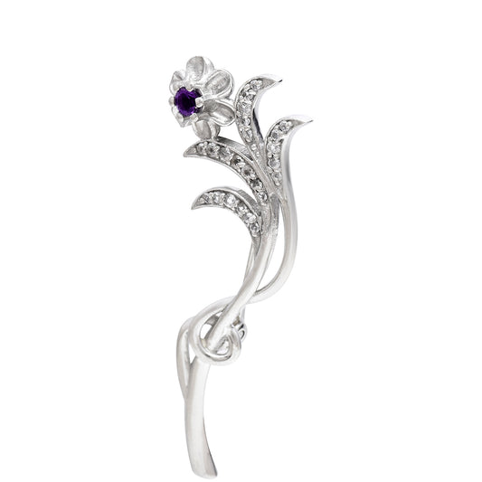 Strieborný Brošňa s Marockým Ametystom a Bielym Topásom